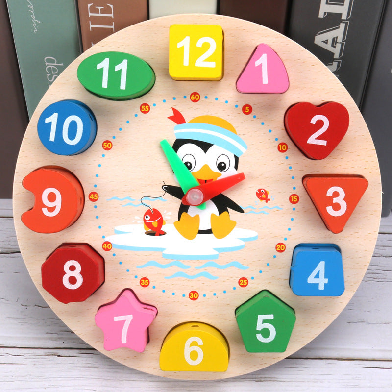 Pinguin Lernuhr aus Holz für Kinder
