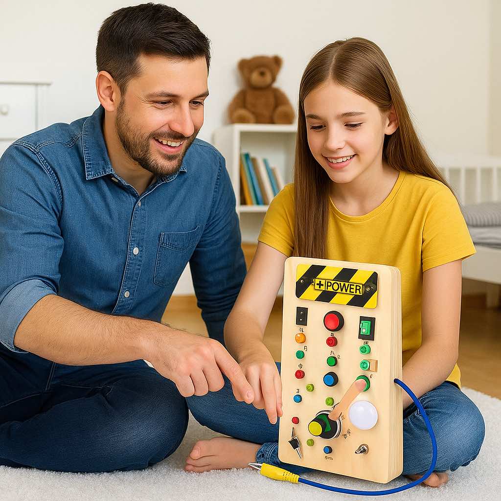 Montessori LED Lichtschalter Spielzeug aus Holz für Kinder