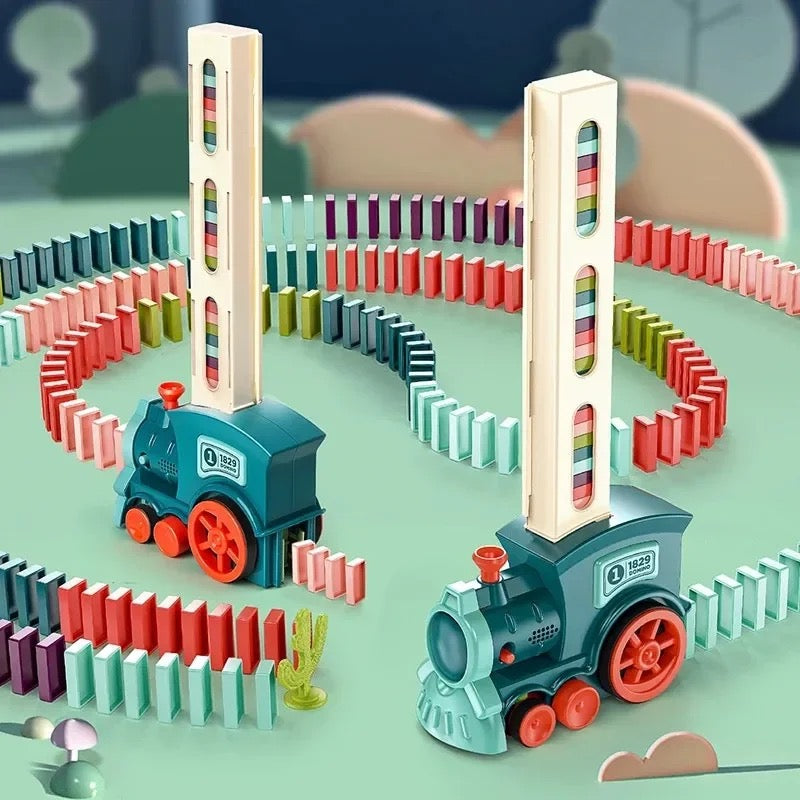 Domino Zug Spielzeug – Automatischer Zug mit bunten Dominosteinen für Kinder