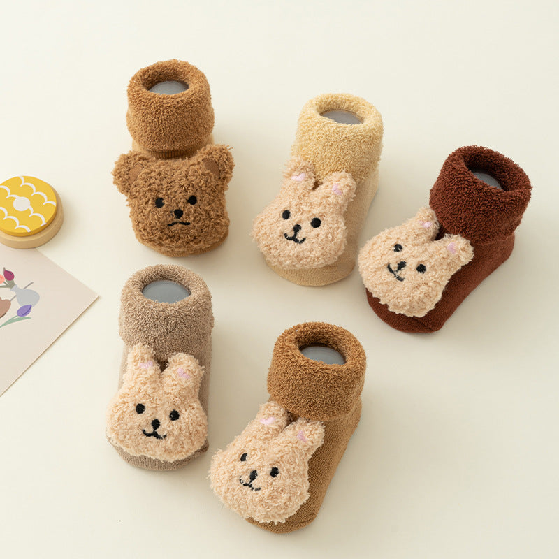 Winter Baby Socken mit Plüschtier – Rutschfest & Warm