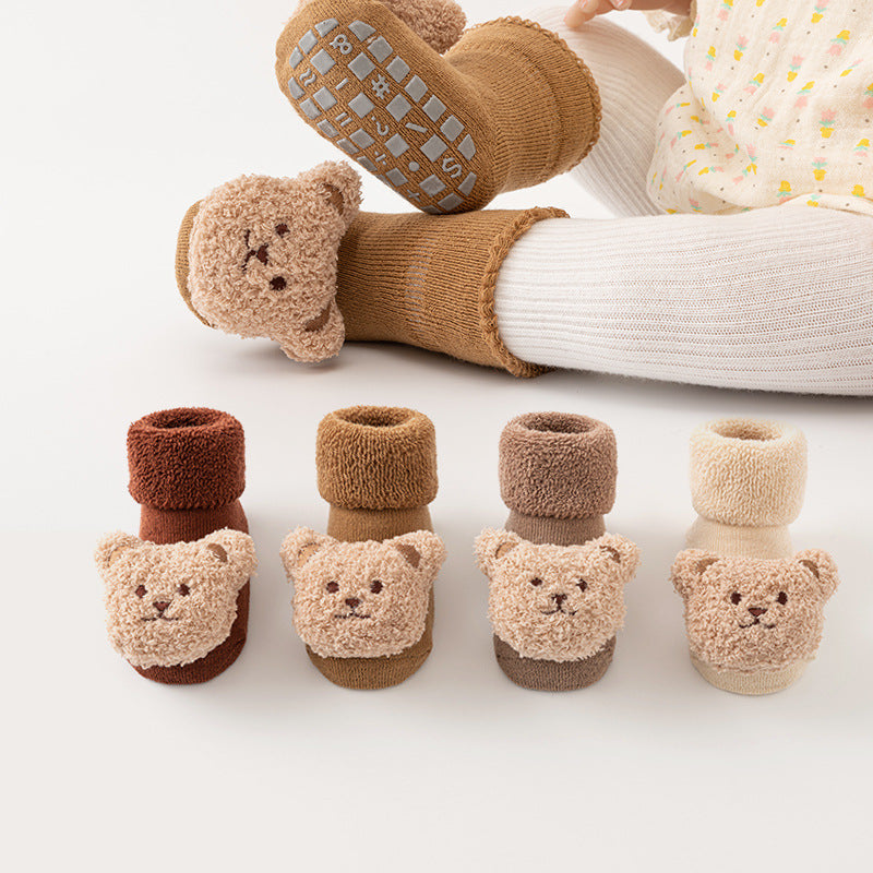 Winter Baby Socken mit Plüschtier – Rutschfest & Warm