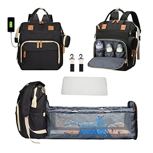 Baby Rucksack mit Wickelbett – 2in1 Wickeltasche & Reisebett für unterwegs