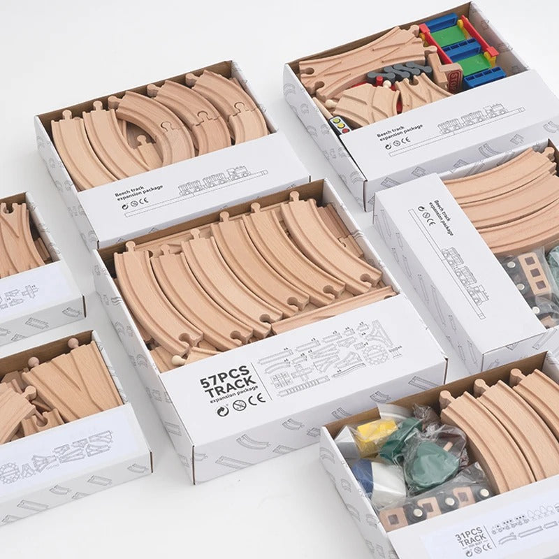 Holz Eisenbahnschienen Set – Robust & Erweiterbar – Zubehör für Kinder Eisenbahn