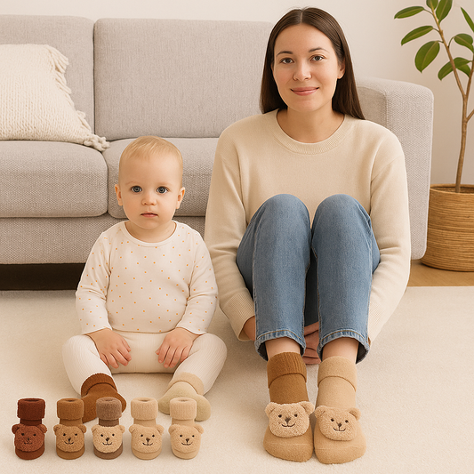 Winter Baby Socken mit Plüschtier – Rutschfest & Warm