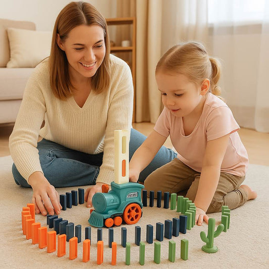 Domino Zug Spielzeug – Automatischer Zug mit bunten Dominosteinen für Kinder